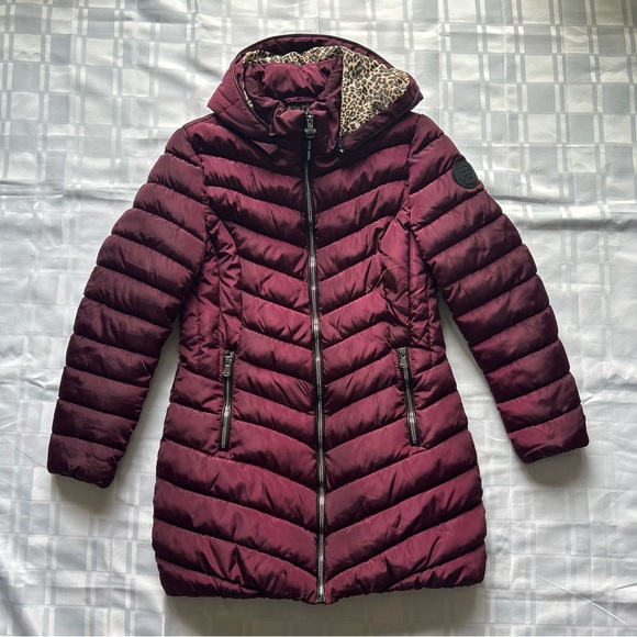 Perry Ellis Portfolio Purple Puffer Jacket with Leopard Print Lining - Picture 14 of 14